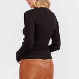 One Mind Cut-Out Neckline Knit Top Black