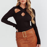 One Mind Cut-Out Neckline Knit Top Black