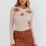 One Mind Cut-Out Neckline Knit Top Mocha