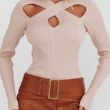 One Mind Cut-Out Neckline Knit Top Mocha