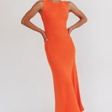 Braylee Sleeveless Ribbed Knit Maxi Dress Orange
