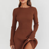 Intuitions Long Sleeve Ribbed Knit Dress Chocolate