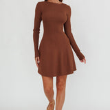 Intuitions Long Sleeve Ribbed Knit Dress Chocolate