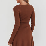 Intuitions Long Sleeve Ribbed Knit Dress Chocolate
