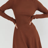 Intuitions Long Sleeve Ribbed Knit Dress Chocolate