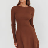 Intuitions Long Sleeve Ribbed Knit Dress Chocolate