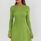 Intuitions Long Sleeve Ribbed Knit Dress Green