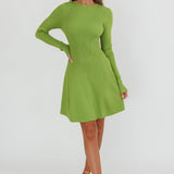 Intuitions Long Sleeve Ribbed Knit Dress Green