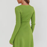 Intuitions Long Sleeve Ribbed Knit Dress Green