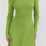 Intuitions Long Sleeve Ribbed Knit Dress Green