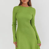Intuitions Long Sleeve Ribbed Knit Dress Green