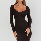Maribeth Long Sleeve Ribbed Knit Mini Dress Black