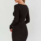 Maribeth Long Sleeve Ribbed Knit Mini Dress Black