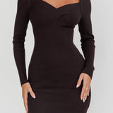 Maribeth Long Sleeve Ribbed Knit Mini Dress Black