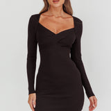Maribeth Long Sleeve Ribbed Knit Mini Dress Black