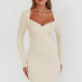 Maribeth Long Sleeve Ribbed Knit Mini Dress Cream
