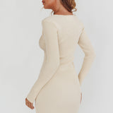 Maribeth Long Sleeve Ribbed Knit Mini Dress Cream
