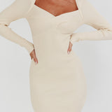Maribeth Long Sleeve Ribbed Knit Mini Dress Cream