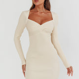 Maribeth Long Sleeve Ribbed Knit Mini Dress Cream
