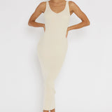 Linzi Lace-Up Back Knit Midi Dress Cream