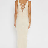 Linzi Lace-Up Back Knit Midi Dress Cream