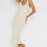 Linzi Lace-Up Back Knit Midi Dress Cream
