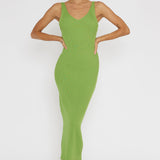 Linzi Lace-Up Back Knit Midi Dress Green