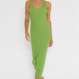 Linzi Lace-Up Back Knit Midi Dress Green