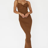 Lover's High Twist Bust Knit Midi Dress Chocolate