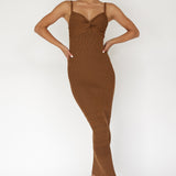 Lover's High Twist Bust Knit Midi Dress Chocolate