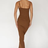 Lover's High Twist Bust Knit Midi Dress Chocolate