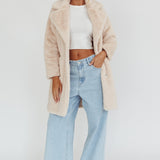 Perceptions Longline Faux Fur Coat Beige