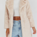 Perceptions Longline Faux Fur Coat Beige