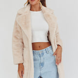 Perceptions Longline Faux Fur Coat Beige