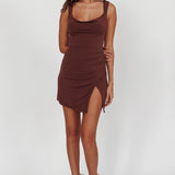 Giavanna Thigh Split Mini Dress Chocolate