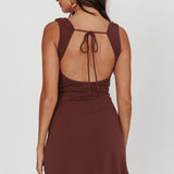 Giavanna Thigh Split Mini Dress Chocolate