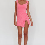 Giavanna Thigh Split Mini Dress Pink