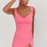 Giavanna Thigh Split Mini Dress Pink