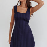 Aura Girl Square Neckline Mini Dress Navy