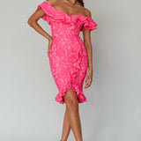 Rossi Off-Shoulder Double Ruffle Lace Dress Hot Pink