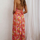 Athena High Split Maxi Dress Retro Floral Orange