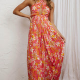 Athena High Split Maxi Dress Retro Floral Orange