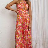 Athena High Split Maxi Dress Retro Floral Orange
