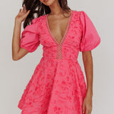 Samsara Puff Sleeve Mini Dress Hot Pink