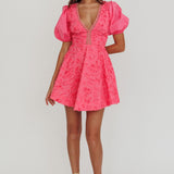 Samsara Puff Sleeve Mini Dress Hot Pink