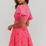 Samsara Puff Sleeve Mini Dress Hot Pink