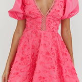 Samsara Puff Sleeve Mini Dress Hot Pink