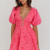 Samsara Puff Sleeve Mini Dress Hot Pink