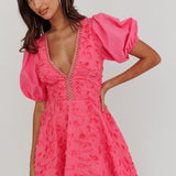 Samsara Puff Sleeve Mini Dress Hot Pink