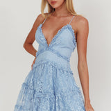 Laney Low Back Cami Strap Dress Lace Blue